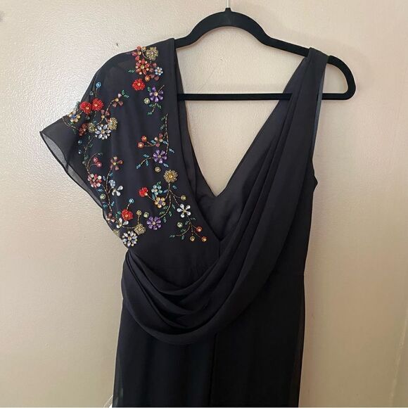 Ieena Mac Duggal Sz 4 Gown faux wrap multi floral beaded black dress #26530 - Picture 13 of 14